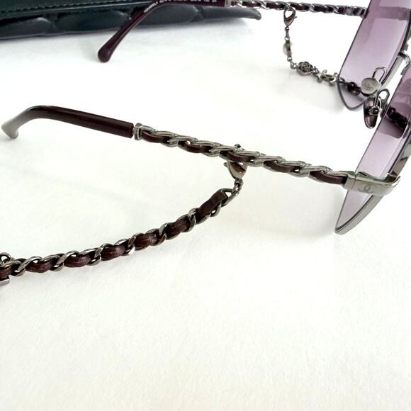 Chanel Butterfly Sunglasses & Chain Gunmetal Burgundy Pink 4274-Q Luxury $1695